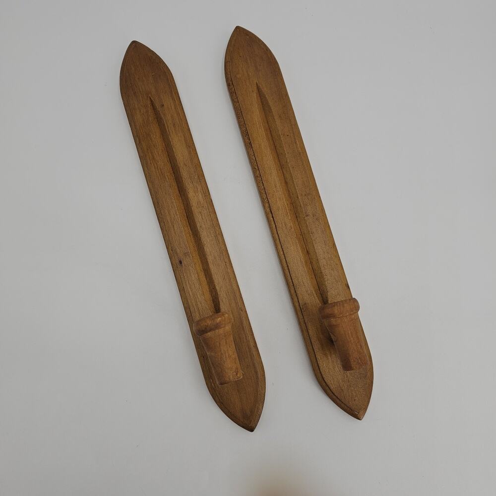 2 Vintage MCM Midcentury HOMCO Wooden Candle Holder Wall Sconces 15” Japan